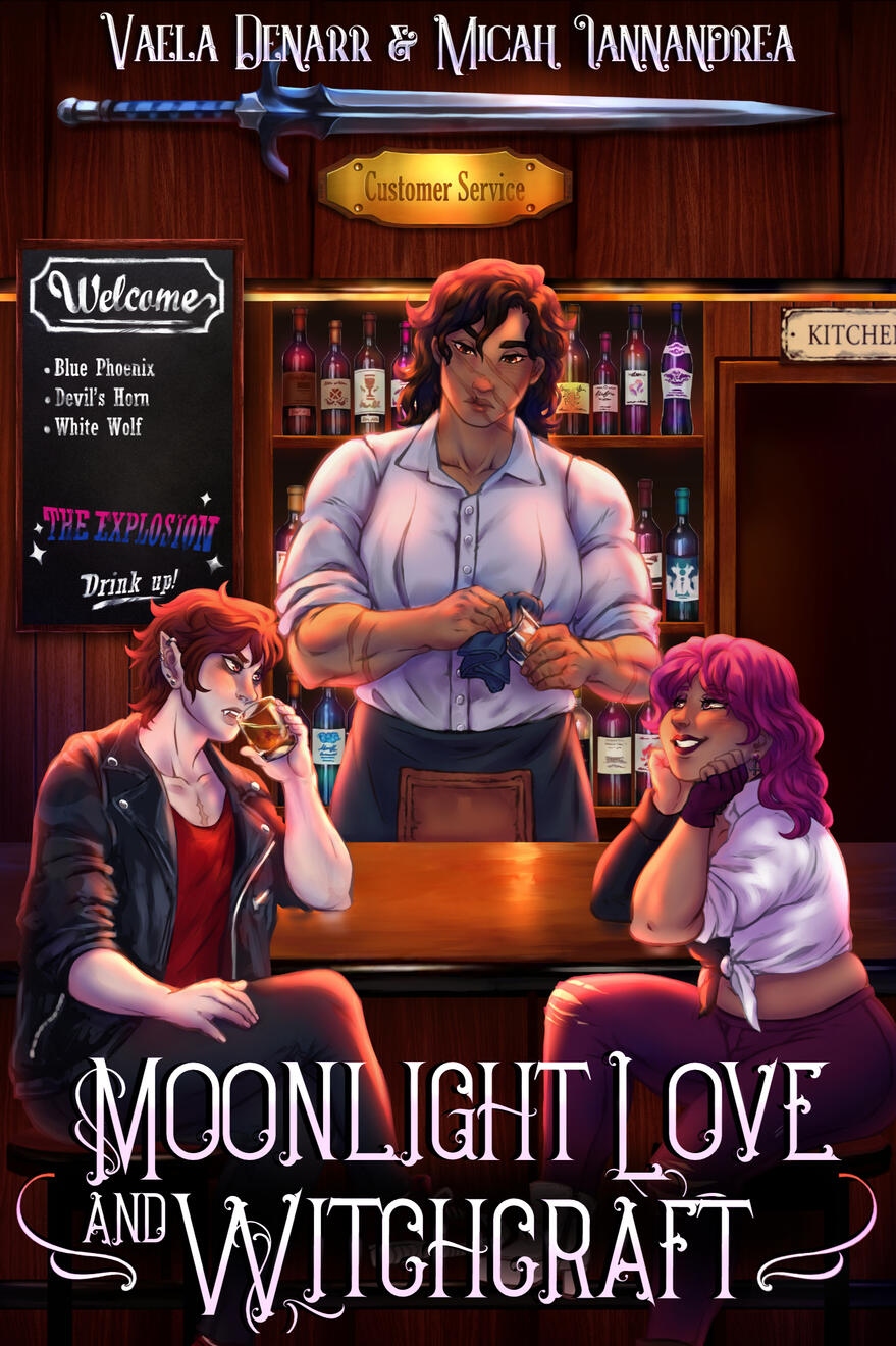 A young witch, new in town, yearns for the local nonbinary butch lesbian vampire—and her bartending werewolf girlfriend.